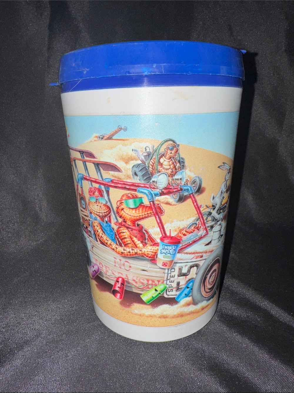 Vintage Circle K Dune Buggy Lizard 52oz Plastic Travel Cup with Blue Lid